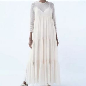 Zara Maxi Dot Mesh Lined Dress Size M